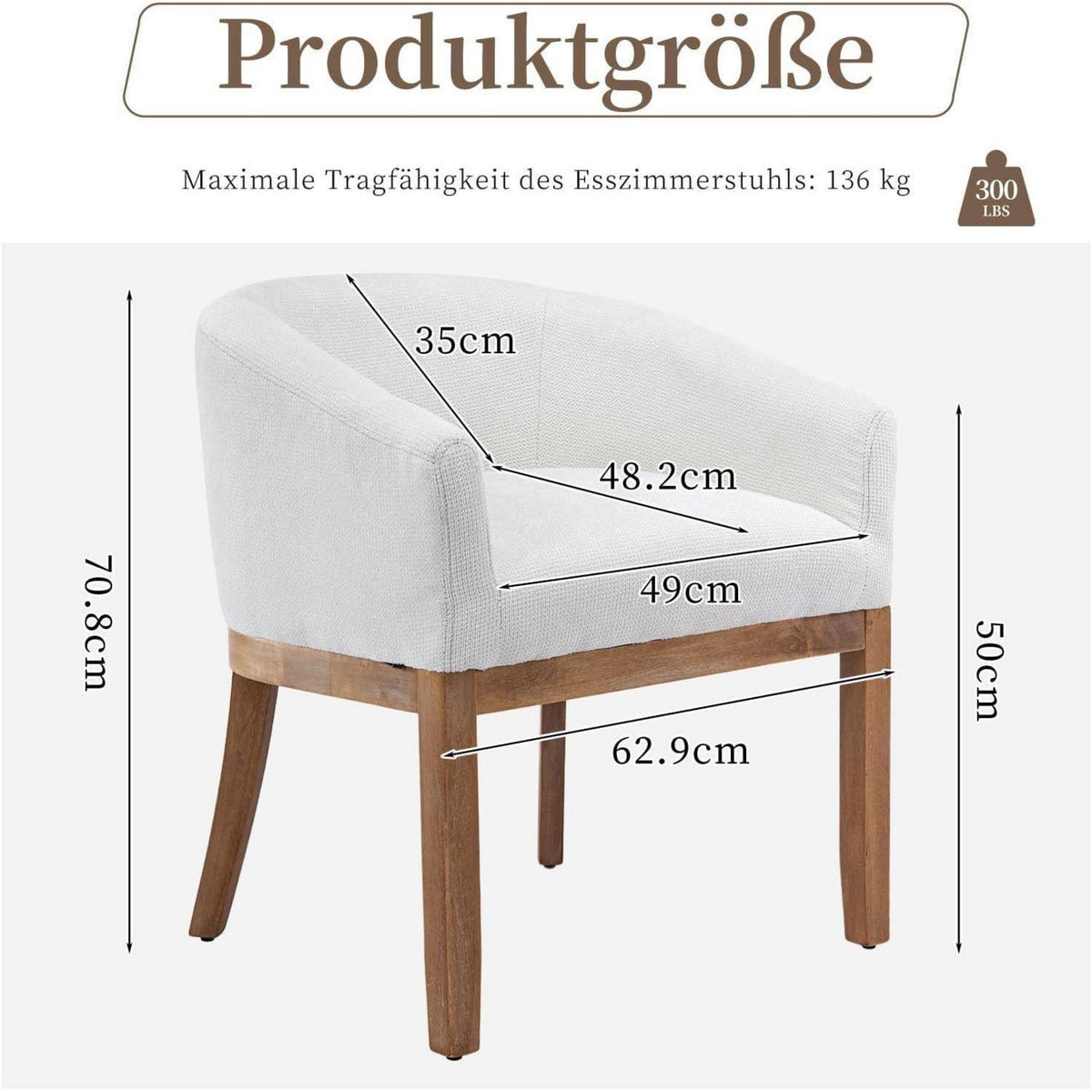 Mid Century Esszimmerstuhl mit Armlehnen, Beige Leinenstoff