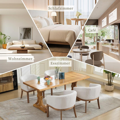 Mid Century Esszimmerstuhl mit Armlehnen, Beige Leinenstoff