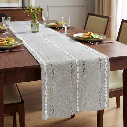Tischläufer Grau Boho Lochmuster 33x183 cm Waschbar