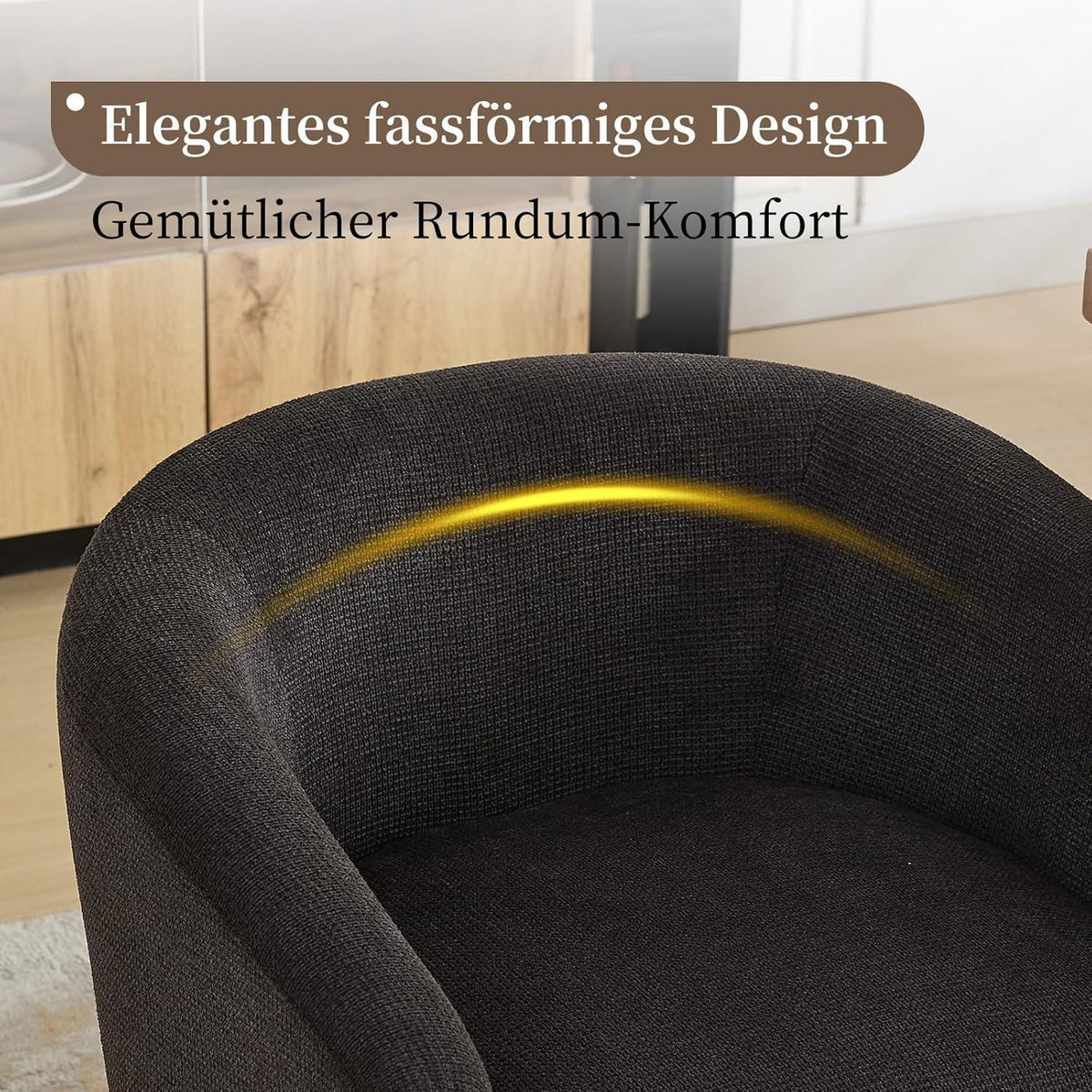Esszimmerstühle Set 4er mit Armlehnen, Mid Century Leinenstoff