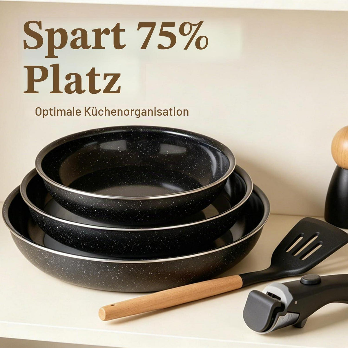 7-teiliges Keramik Pfannenset mit Abnehmbarem Griff