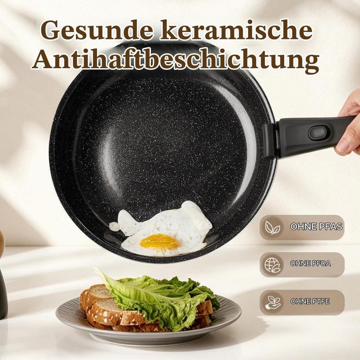 7-teiliges Keramik Pfannenset mit Abnehmbarem Griff