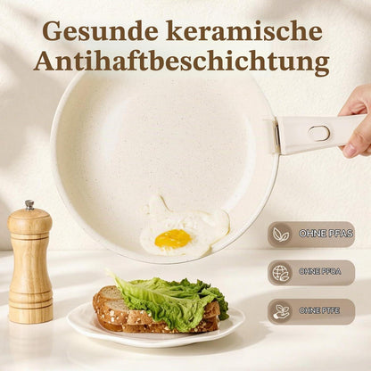7-teiliges Pfannenset mit abnehmbarem Griff & Keramikbeschichtung