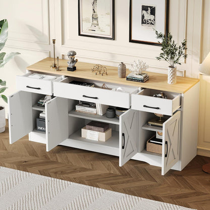 Modernes weißes Sideboard mit Holztischplatte | Multifunktionsschrank