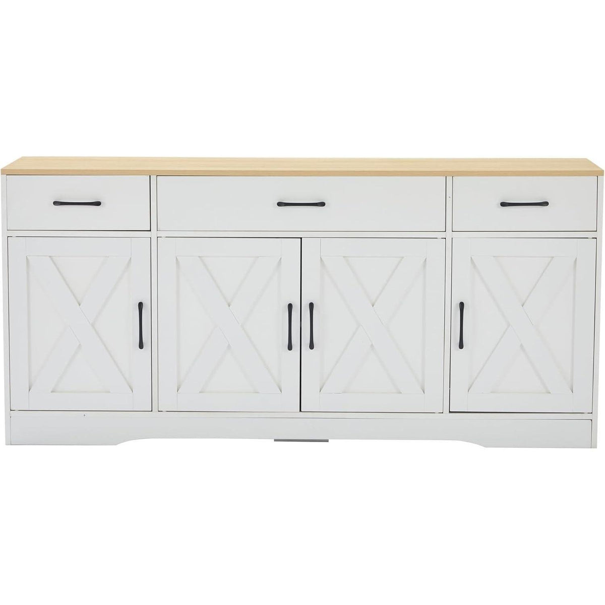Modernes weißes Sideboard mit Holztischplatte | Multifunktionsschrank
