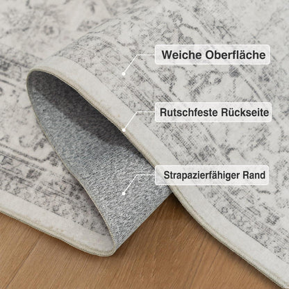 Vintage Teppich Grau 200x300 cm – Waschbar & Rutschfest