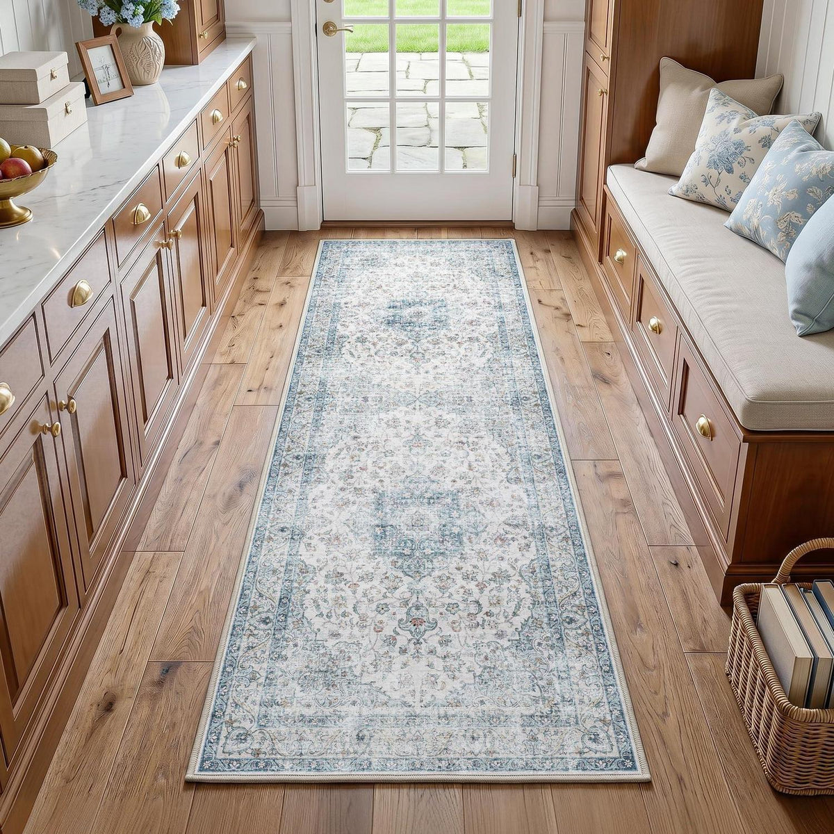 Waschbarer Läufer Blau Vintage 60x180 cm – Küchenteppich