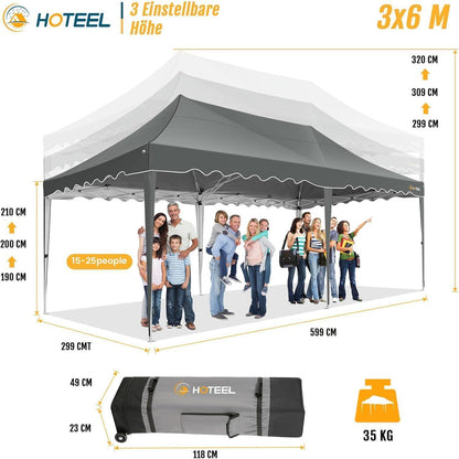 Faltpavillon 3x6m wasserdicht mit 6 Seitenwänden – Grau