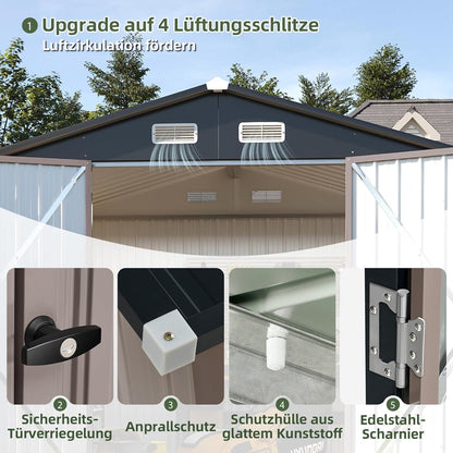 Großer Metall-Gartenschuppen 8x6ft mit Doppeltür & Satteldach