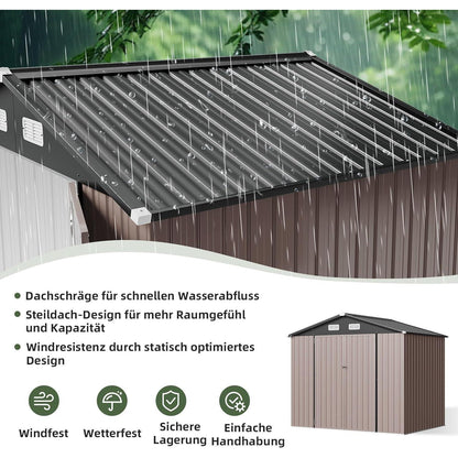 Großer Metall-Gartenschuppen 8x6ft mit Doppeltür & Satteldach