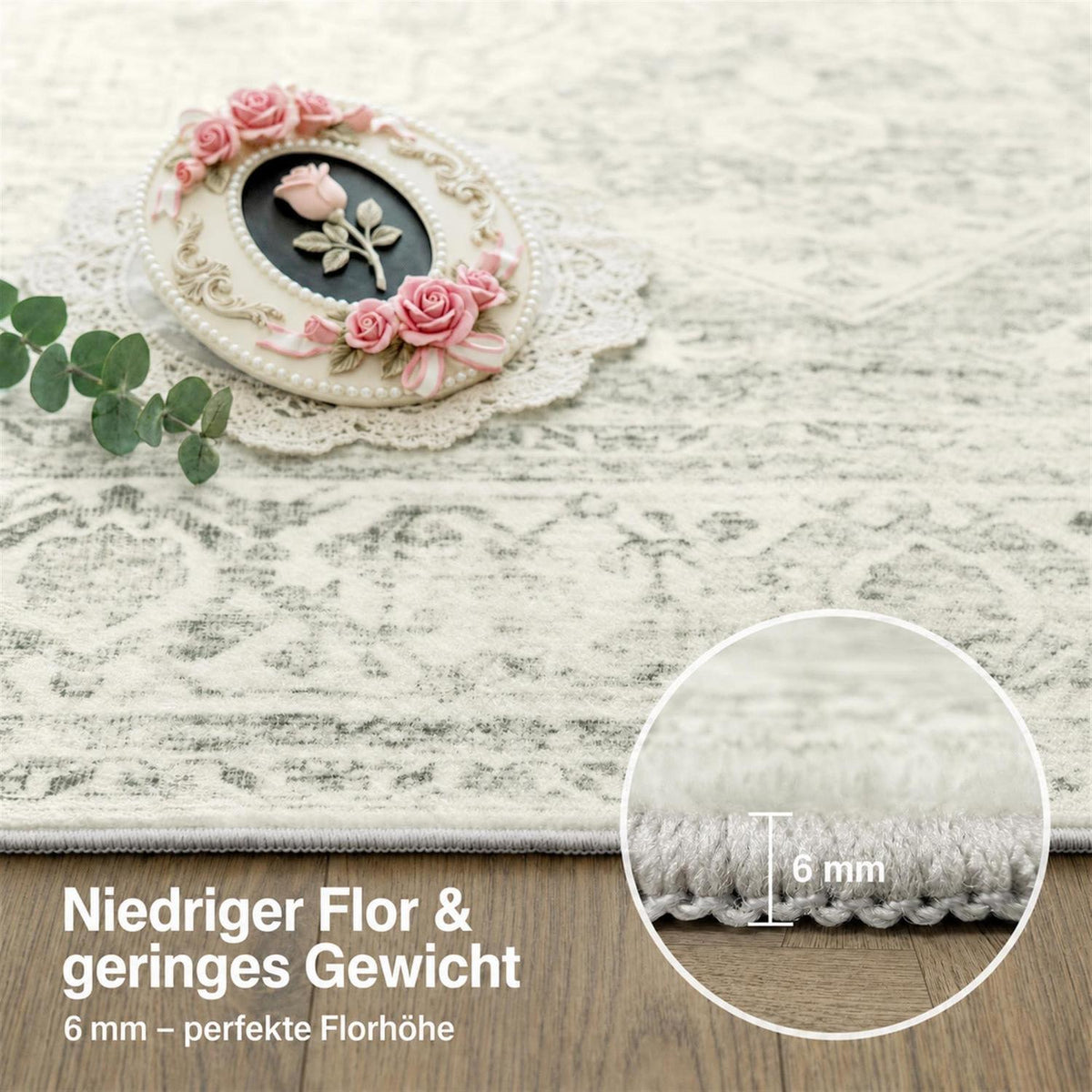 Waschbarer Vintage Teppich Grün 200x300 cm