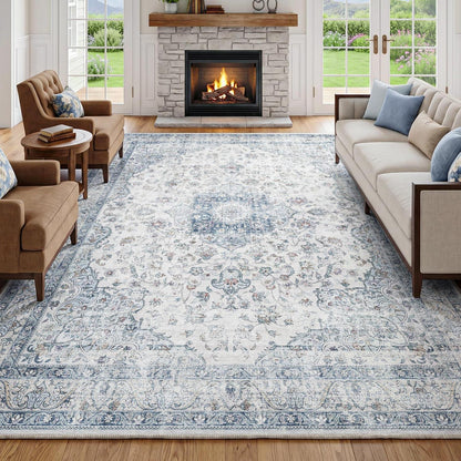 Waschbarer Vintage Teppich Blau 200x300 cm