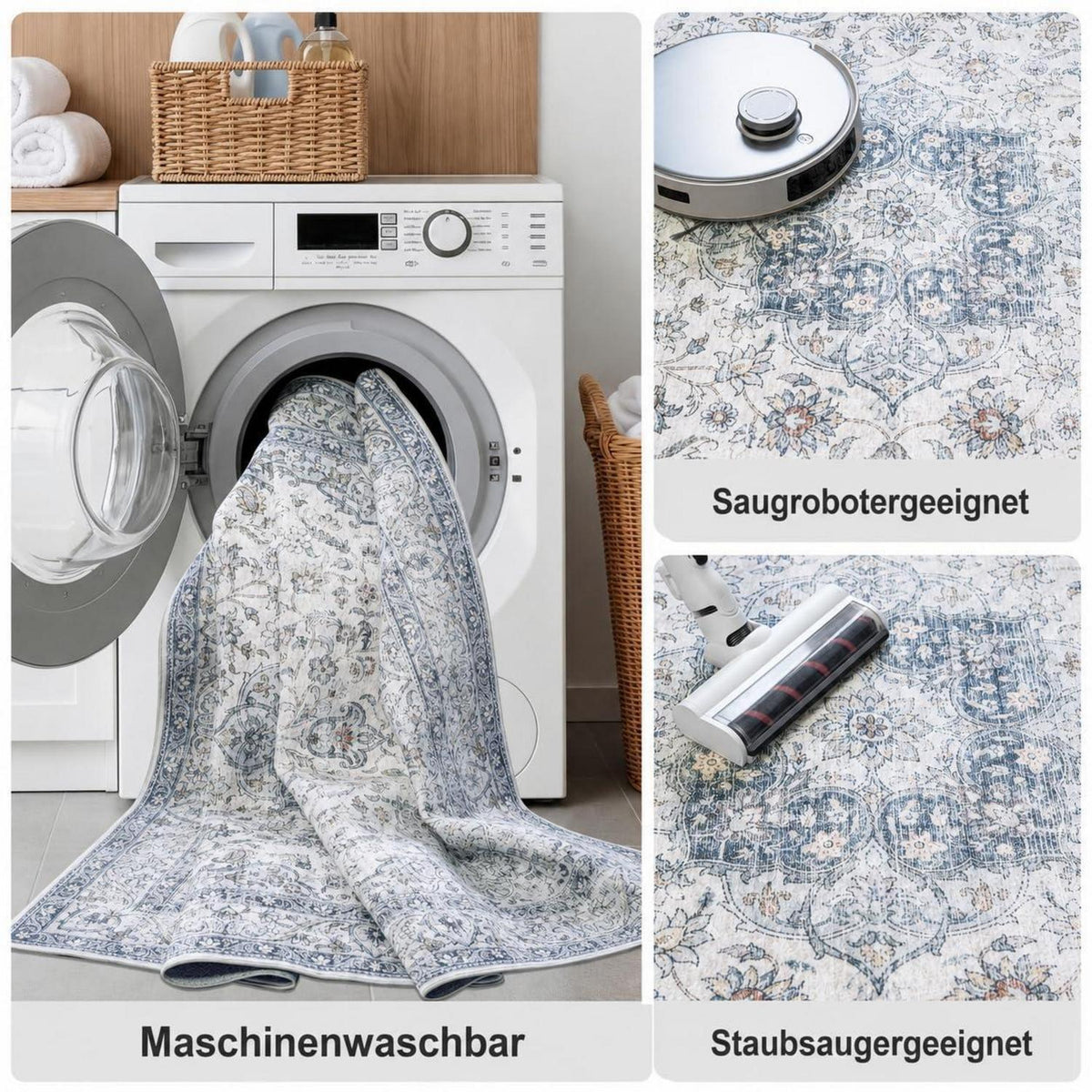 Waschbarer Vintage Teppich Blau 200x300 cm