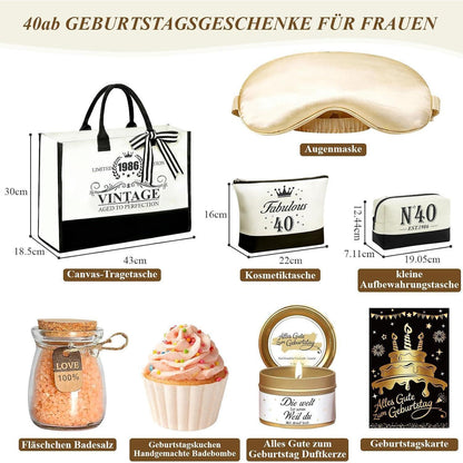 40. Geburtstag Geschenkset für Frauen – 9tlg. mit Tasche & Wellness