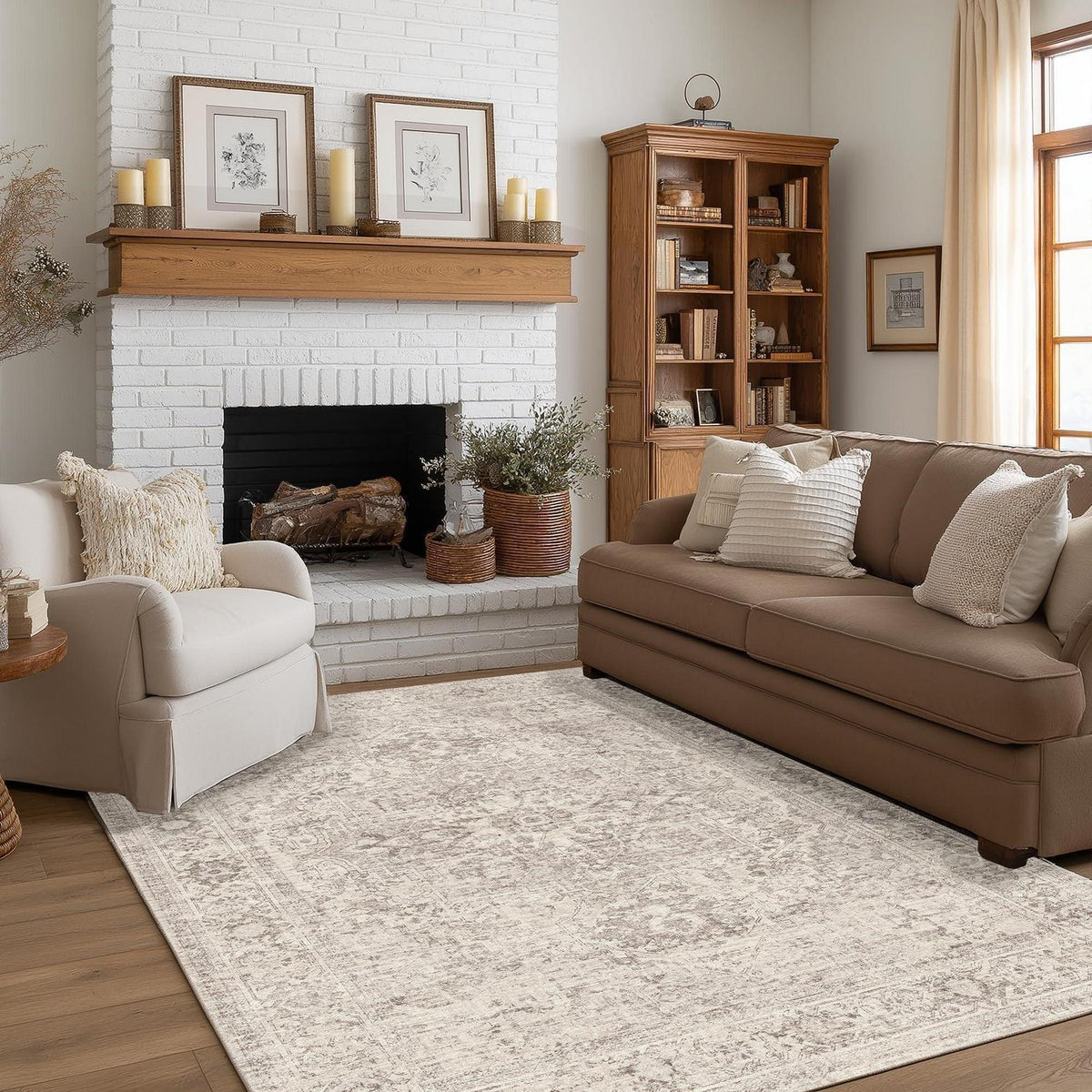 Waschbarer Vintage Teppich Beige 160x230 cm