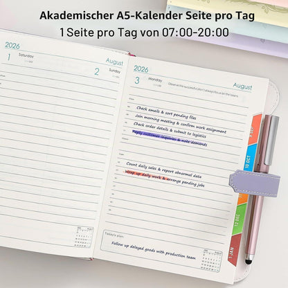 Akademischer Terminplaner 2026-2027 A5 Tag pro Seite Lila