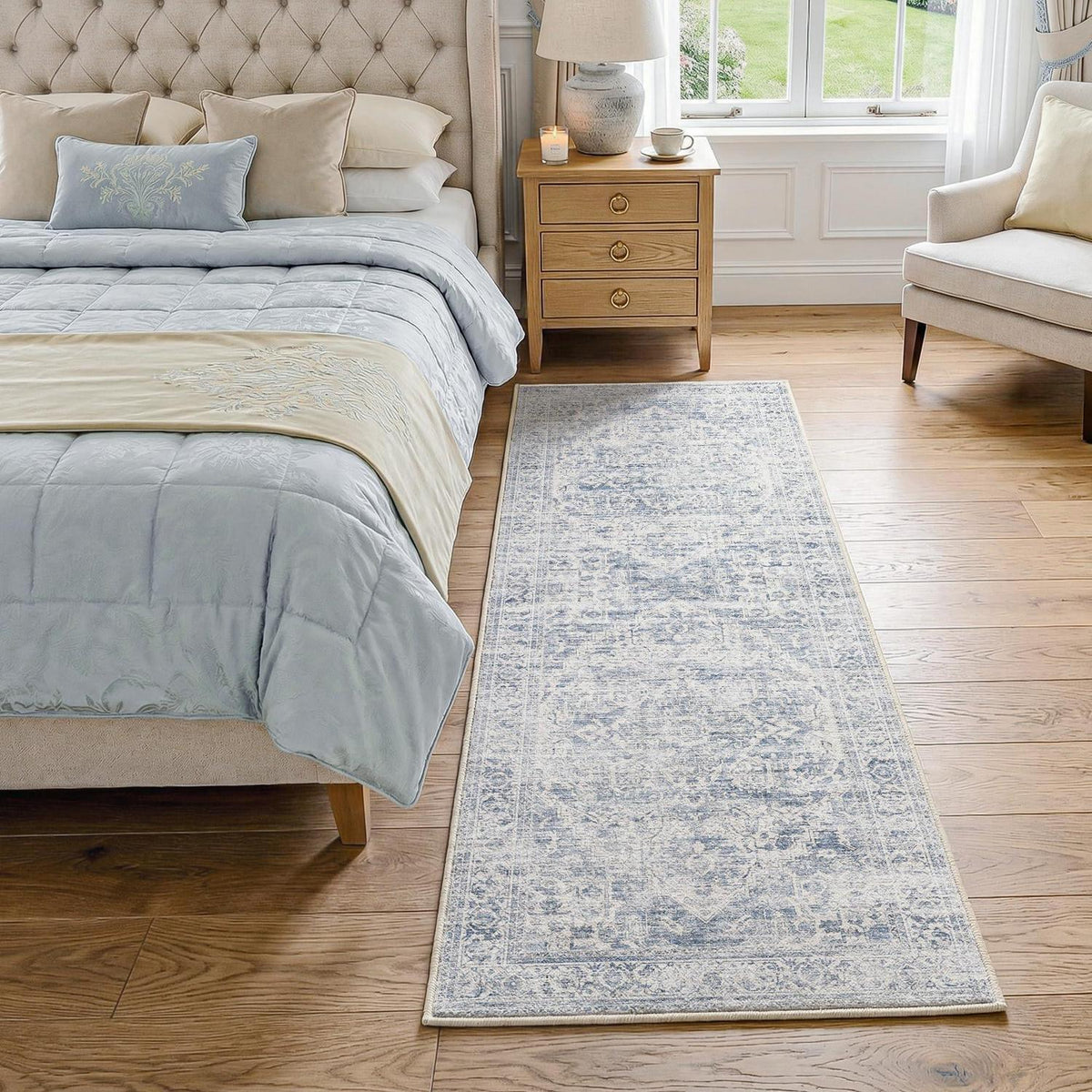 Blauer Vintage Teppich Läufer 60x180 cm Waschbar