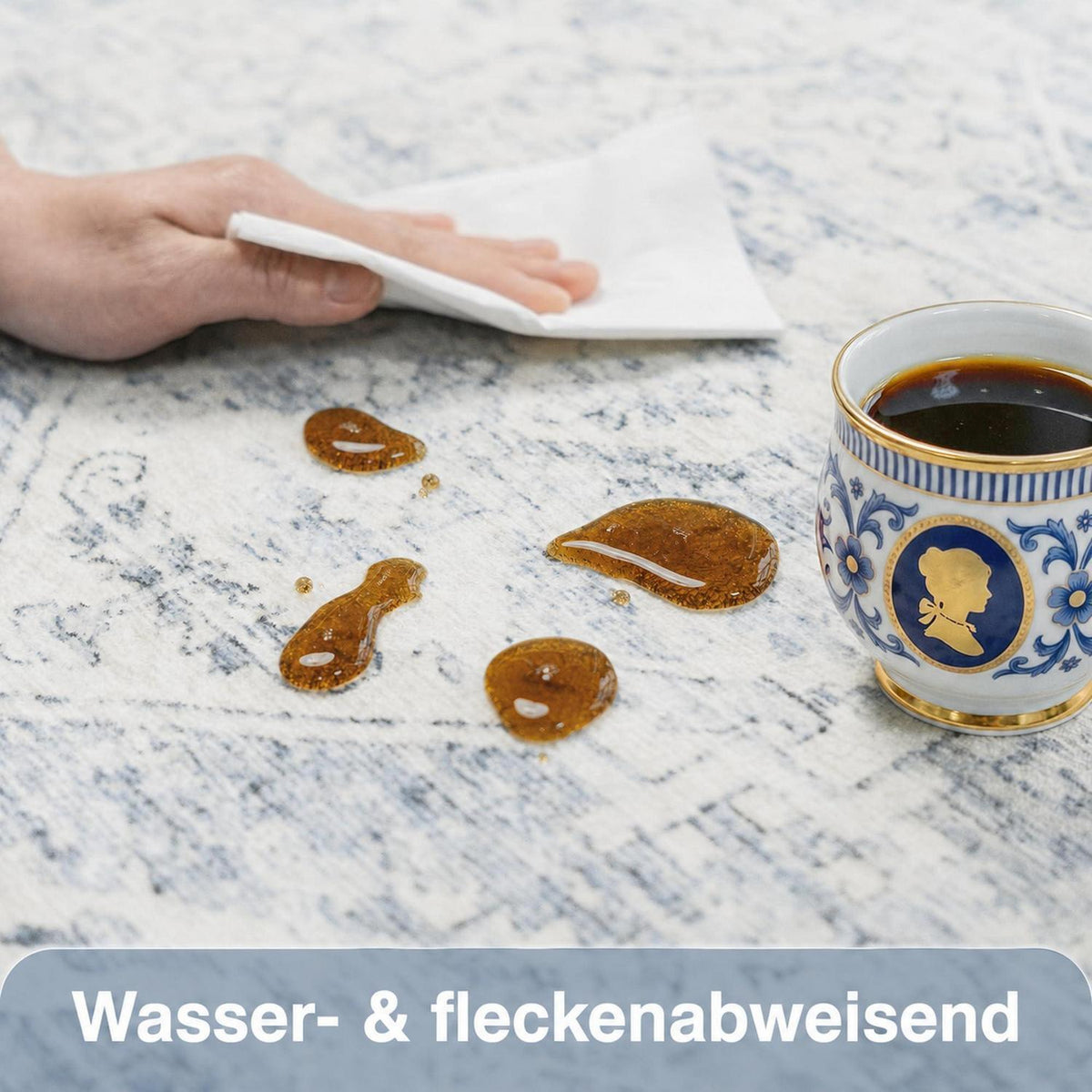 Blauer Vintage Teppich Läufer 60x180 cm Waschbar