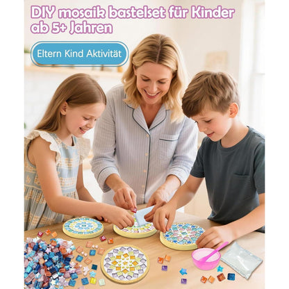 Mosaik Bastelset Kinder – 4 Sets DIY Untersetzer mit Steinen