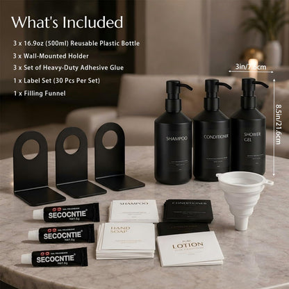 Bohrfrei Seifenspender Set Schwarz | Wand & Stand | 500ml