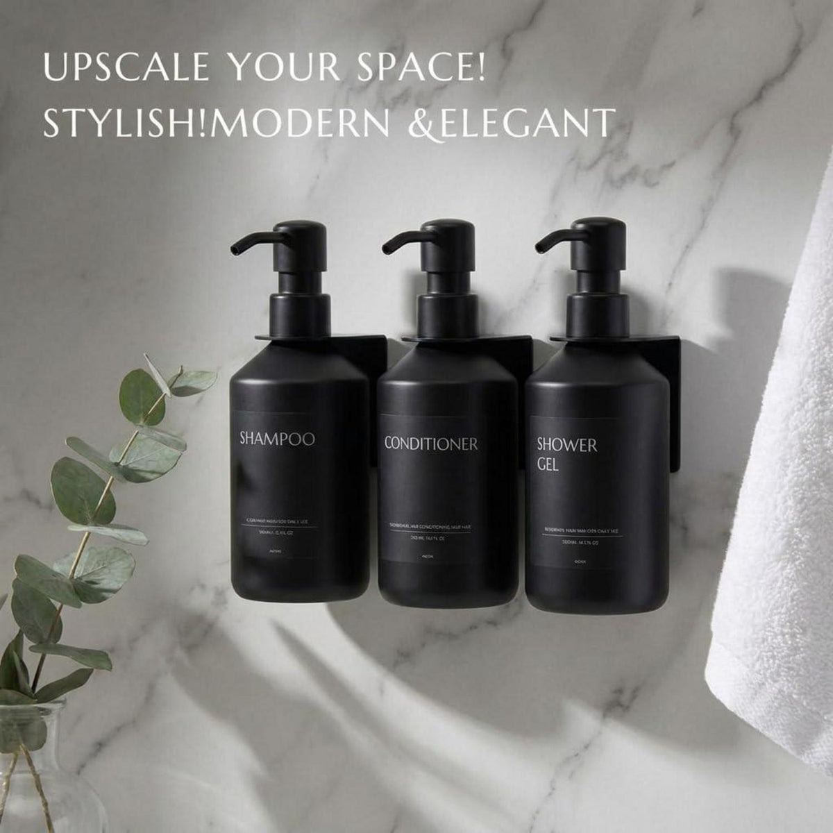 Bohrfrei Seifenspender Set Schwarz | Wand & Stand | 500ml