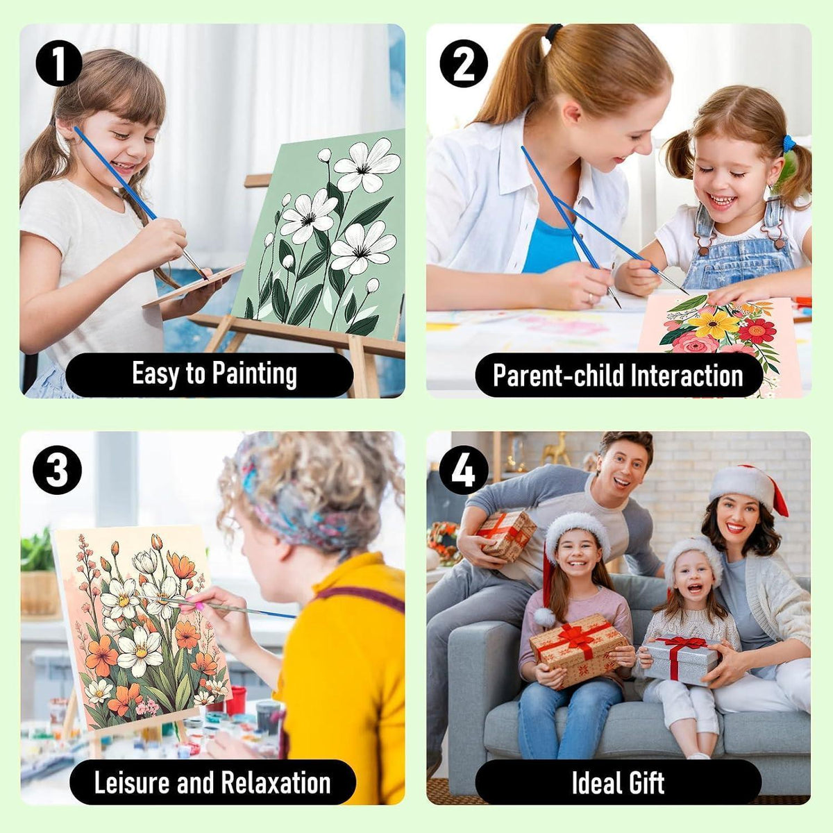 Malen nach Zahlen Set Kinder mit Rahmen – 4er Pack
