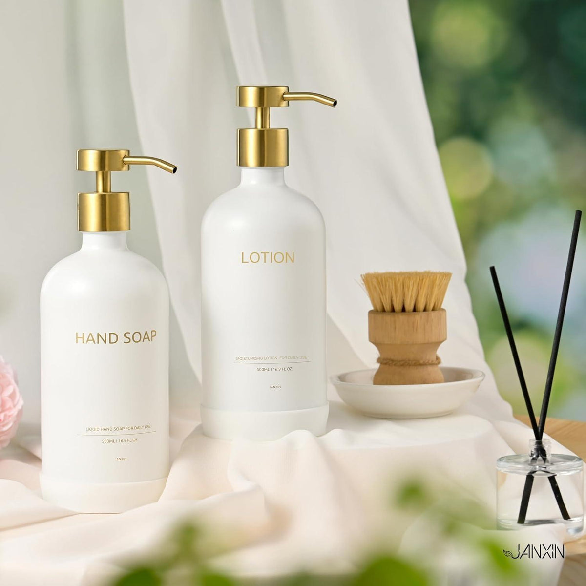 Glass Seifenspender Set mit Tablett | 500ml Pumpspender für Küche & Bad