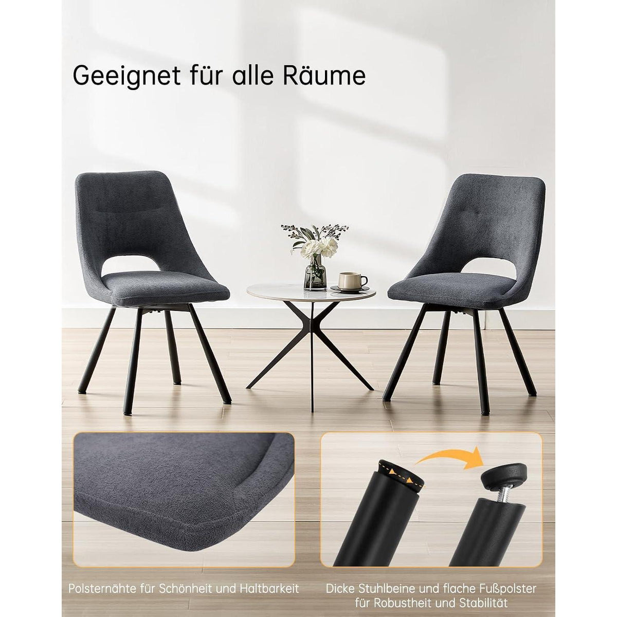 Drehbarer Esszimmerstuhl Set |, Ergonomisch, Dunkelgrau