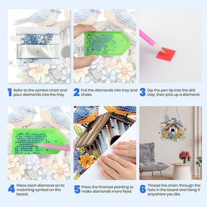 5D Diamantmalerei Anhänger Blumen & Vogel – DIY Bastelset