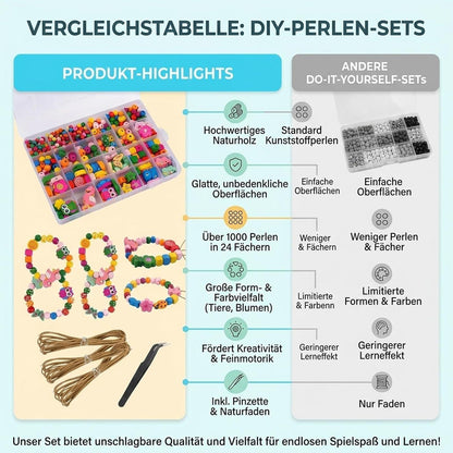 400 Holzperlen Set zum Auffädeln – Bunte DIY Bastelperlen für Kinder