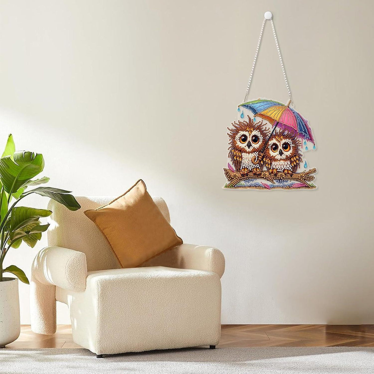 5D Diamant Painting Eule Anhänger mit Kette – Bastelset für Kinder & Erwachsene