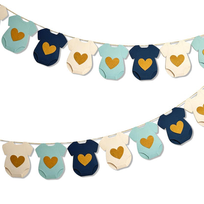 Babyparty Girlande Weiß Blau Beige | Deko für Babyparty & Kinderzimmer