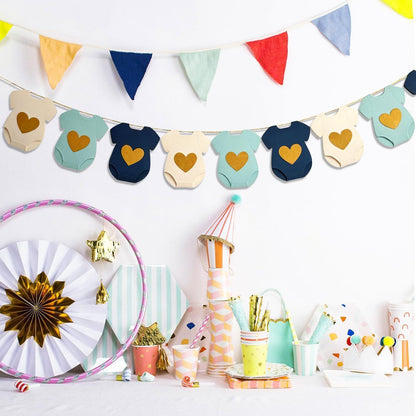 Babyparty Girlande Weiß Blau Beige | Deko für Babyparty & Kinderzimmer