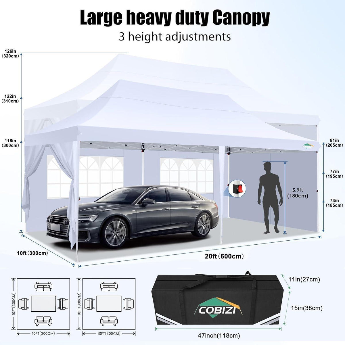 3x6m Faltpavillon mit 6 Seitenteilen – Wasserdicht & Stabil