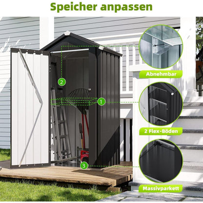 Metall Gartenschuppen 88x69x160cm mit Boden & Einlegeböden