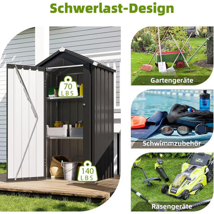 Metall Gartenschuppen 88x69x160cm mit Boden & Einlegeböden