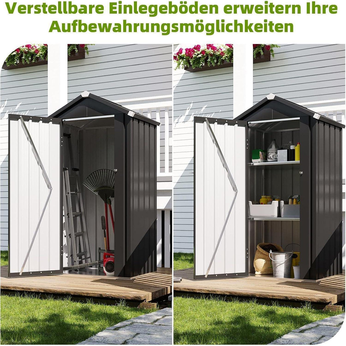 Metall Gartenschuppen 88x69x160cm mit Boden & Einlegeböden