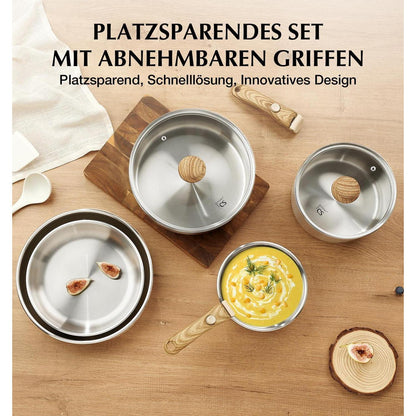 Edelstahl Topfset 7-teilig mit abnehmbarem Griff