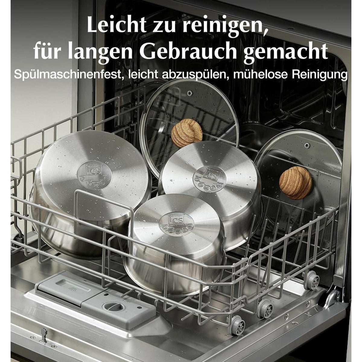 Edelstahl Topfset 6-teilig mit abnehmbaren Griffen