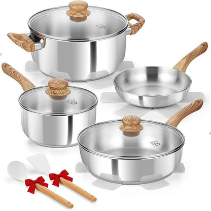 12-teiliges Edelstahl Kochset mit Tri-Ply Boden