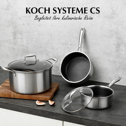 Edelstahl Topfset 6-teilig mit Glasdeckel – Kochtopfset für Induktion