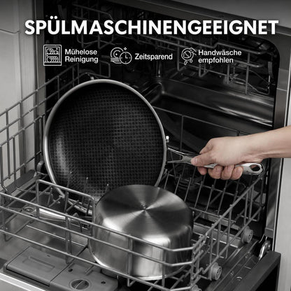 Edelstahl Topfset 6-teilig mit Glasdeckel – Kochtopfset für Induktion