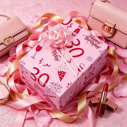 Geschenkpapier 30. Geburtstag rosa 6m x 43cm