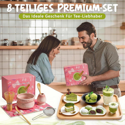 Matcha Set 8-teilig – Premium Teezeremonie Rosa mit Schleife