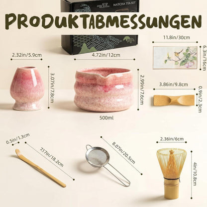 Matcha Set 8-teilig Premium – Rosa Farbverlauf Teezeremonie