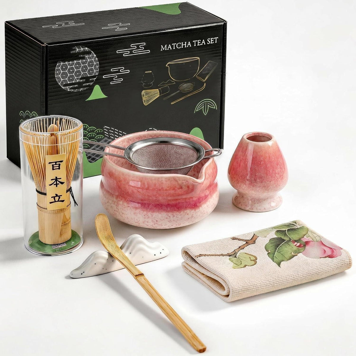 Matcha Set 8-teilig Premium – Rosa Farbverlauf Teezeremonie