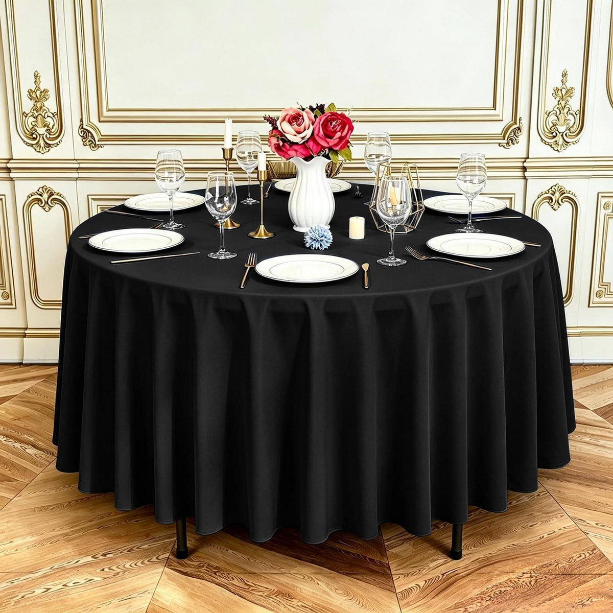 10x Runde Tischdecke Schwarz, 305 cm – Waschbar & Wiederverwendbar