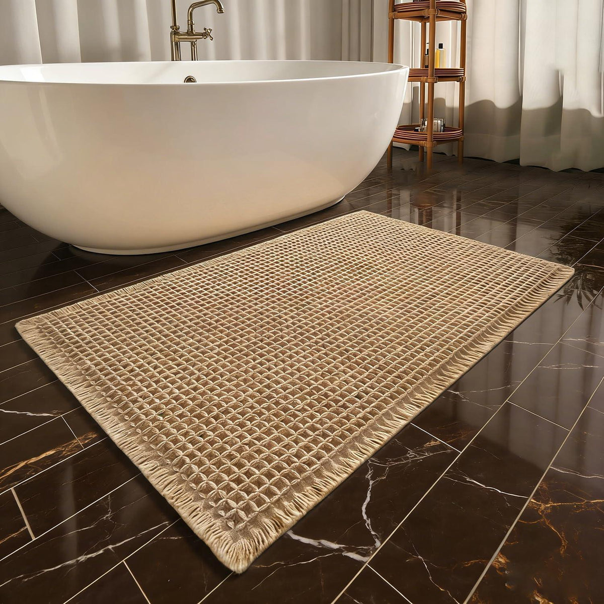 Rutschfeste Badematte Boho Braun 45x75cm – Waschbar & Saugfähig