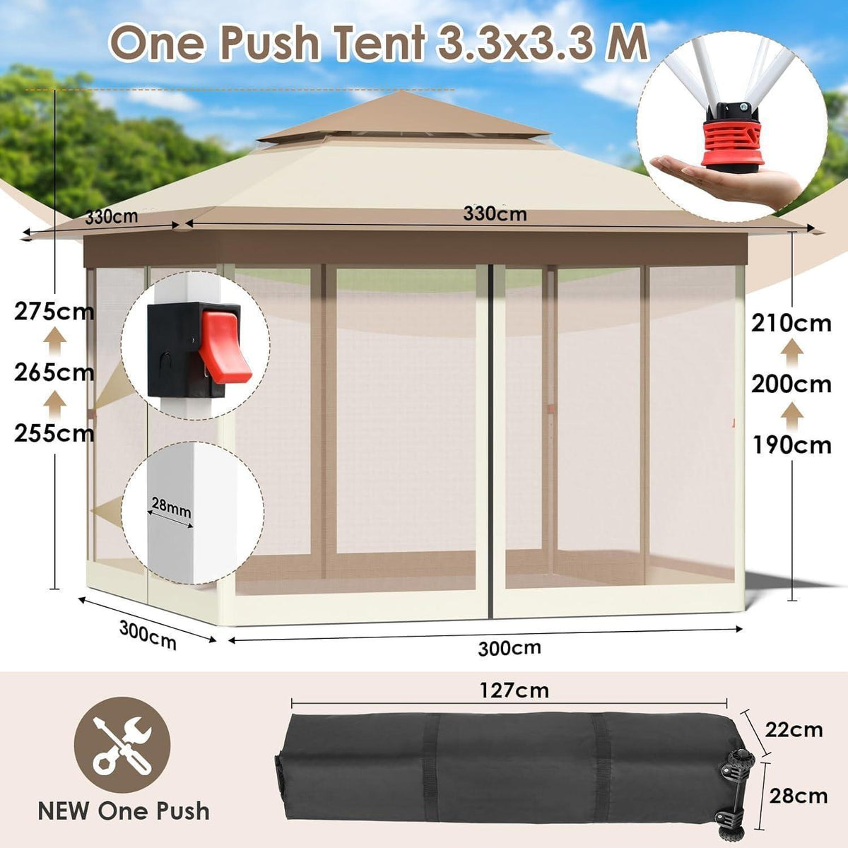 3x3m Pavillon mit Moskitonetzen – Wasserdicht & UV-Schutz