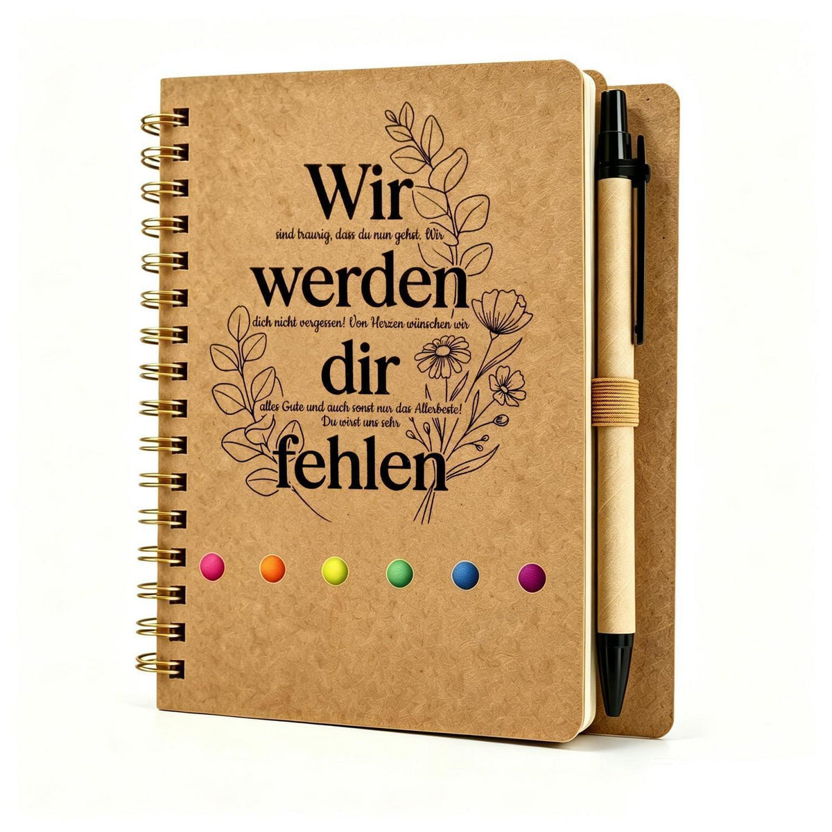 Abschiedsgeschenk Notizbuch "Wir werden dir fehlen" mit Stift